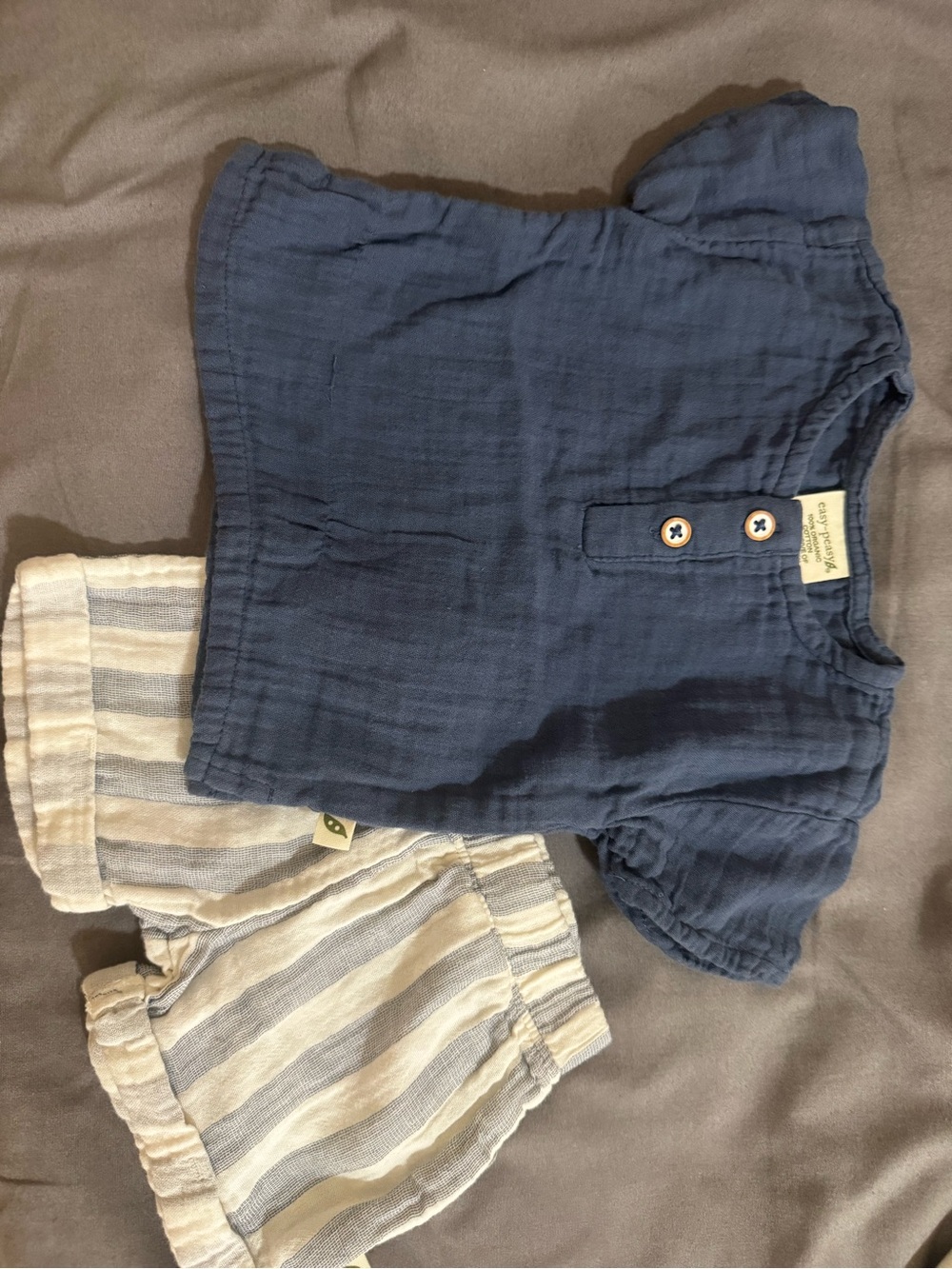 Navy Gauze Top with Cream & Light Blue Striped Shorts Kids Set